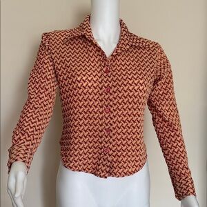 Stylish Woven Pattern Women's Blouse - Red and Brown
